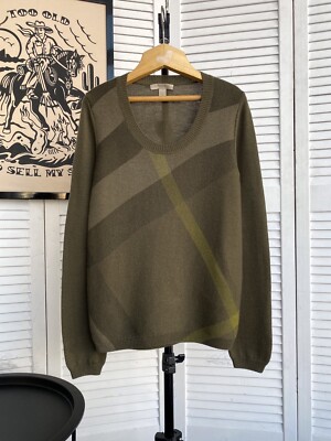 Burberry Brit Wool Cashmere Classic Check Sweater Green Khaki