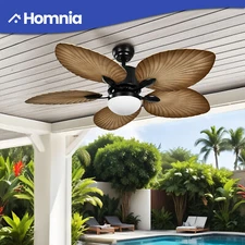 52" Tropical Palm Leaf Ceiling Fan Reversible w/ LED Light & Remote Control