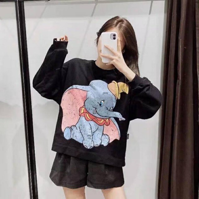 Zara Disney DUMBO Sweatshirt Black Crewneck Shirt Pullover Sweater Top  SMALL | eBay