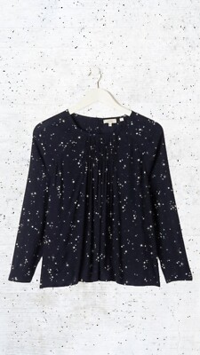 Ex Fat Face Damen Lunar Star Langarm Bluse in Navy Weich