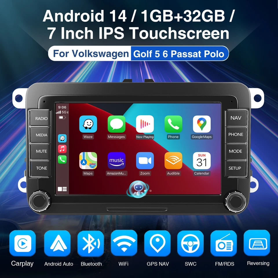 Android 14 Carplay Autoradio GPS NAVI Für VW GOLF 5 6 Plus Tiguan Touran Passat - Bild 2 von 4