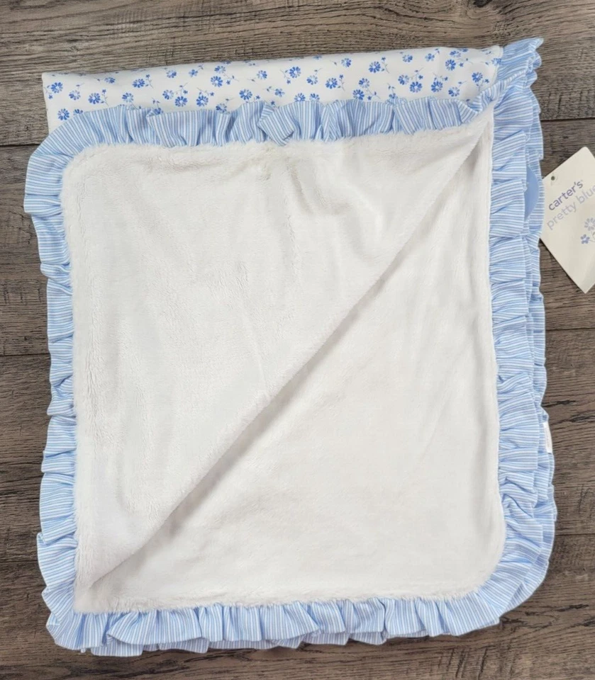 Nueva manta vintage para cuna Carter's con flores azules bonitas para bebé niña Foto 2 de 2