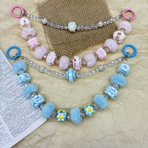 Double Chain Phone Hanging Chain Hairball Girls Phone Pendant Christmas Gifts - Zdjęcie 9 z 12