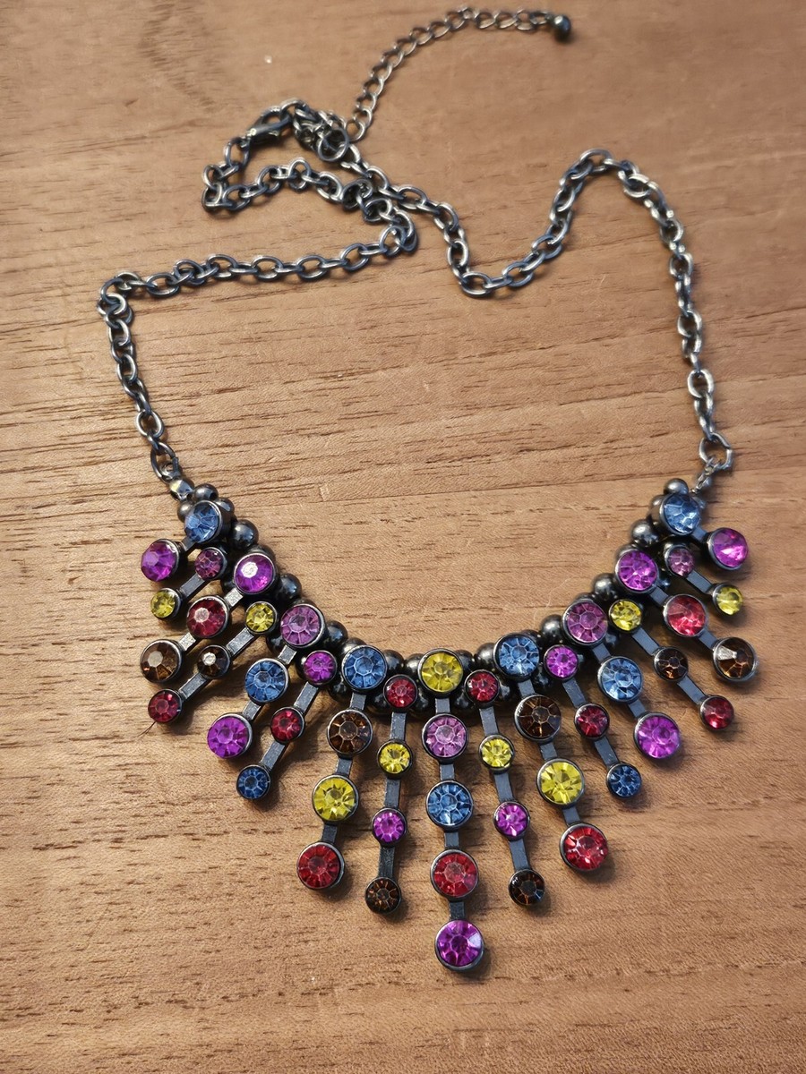 Colorful Multi Crystal Cascade Necklace Gunmetal B2 | eBay