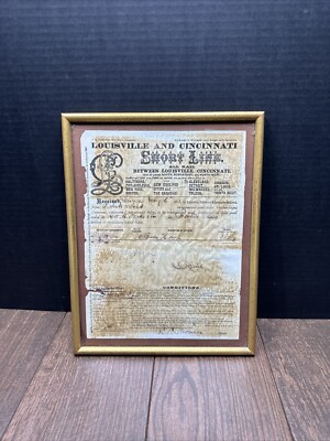 Vintage 1873 Louisville und Cincinnati Short Line Eisenbahn Güterrechnung gerahmt 