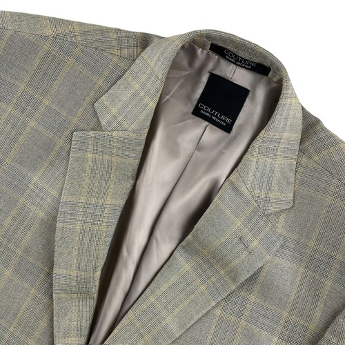 Couture Daniel Hechter Men's Beige Windowpane Plaid Blazer • 44 Long
