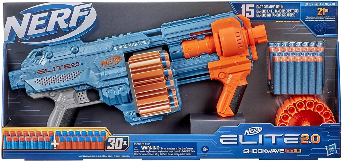 Nerf Elite 2.0 Shockwave RD 15 Surgefire Blaster Ages 8+ Toy Gun Play Fire  Darts