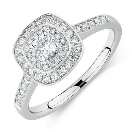 1ct Round Cut DVVS1 Simulated Diamond Halo Engagement Ring 14K White Gold Plated - Picture 2 of 6
