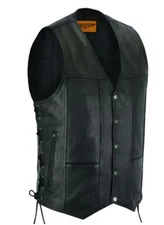 Men's Vest Leather Premium Black Concealed Carry 10 Pockets Lined Laces Snaps