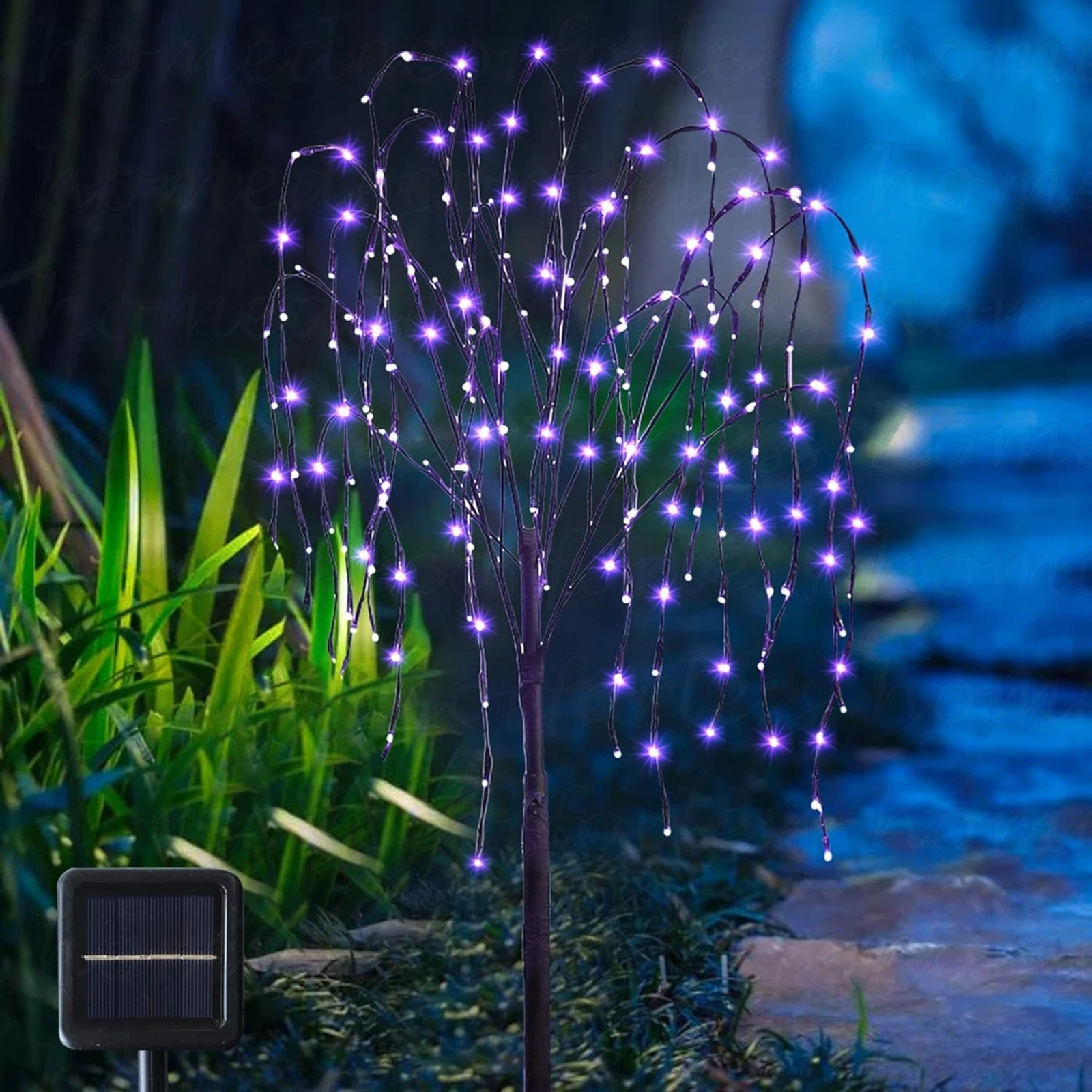 Solar LED Purple Willow Tree Garden Stake Outdoor Yard Art Decor, Light Modes