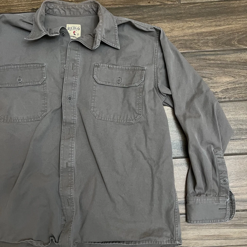 Red Head Shirt Mens Large  Gray Long Sleeve Button Front Two Pocket 100% Cotton - Image 4 of 4