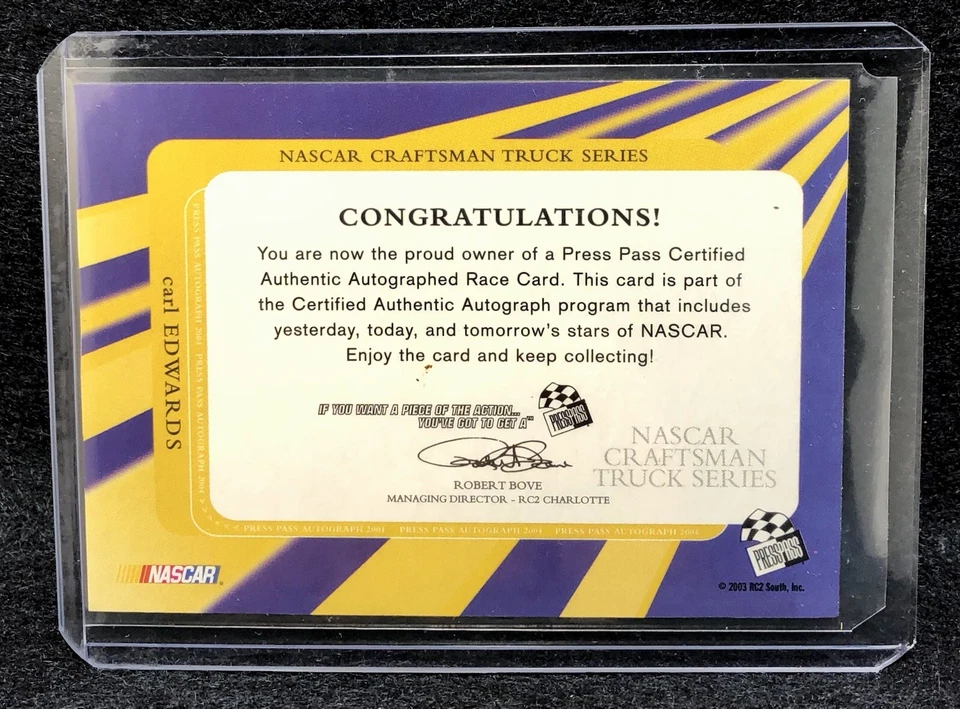 Carl Edwards 2004 Press Pass Racing Rookie Autograph - Image 2 of 2
