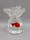 Vtg Hand Blown Murano Style Art Glass Gold Fish In A Bag Figurine Paperweight
