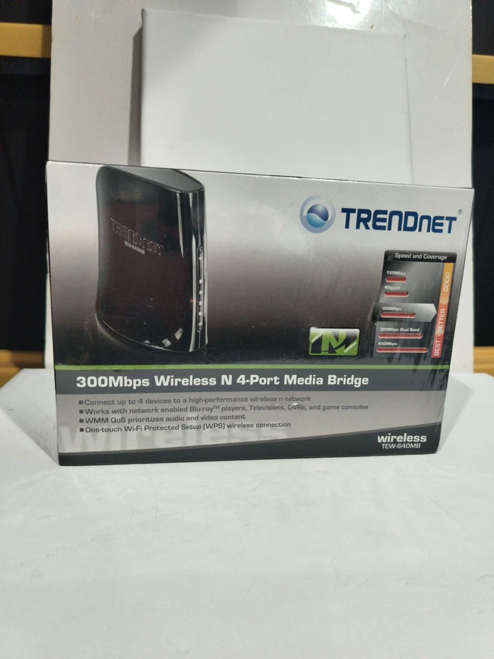 New Wireless Media Bridge TRENDnet N300 4-Port TEW-640MB Sealed - Image 3 of 4
