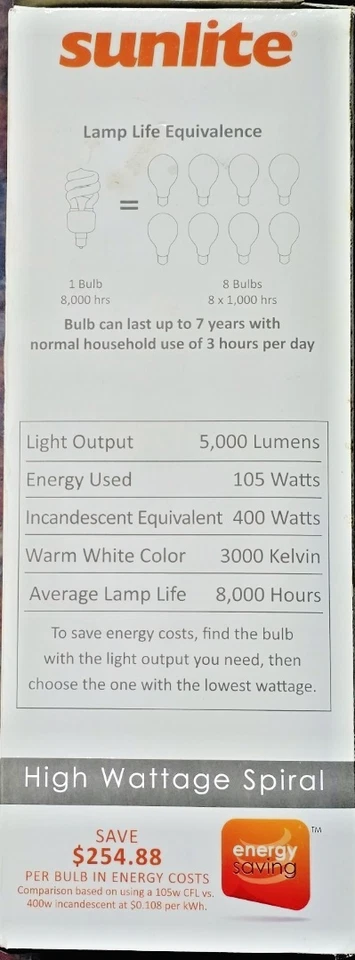Sunlite 05588-SU High Wattage CFL Spiral Light Bulb.. - Image 4 of 4