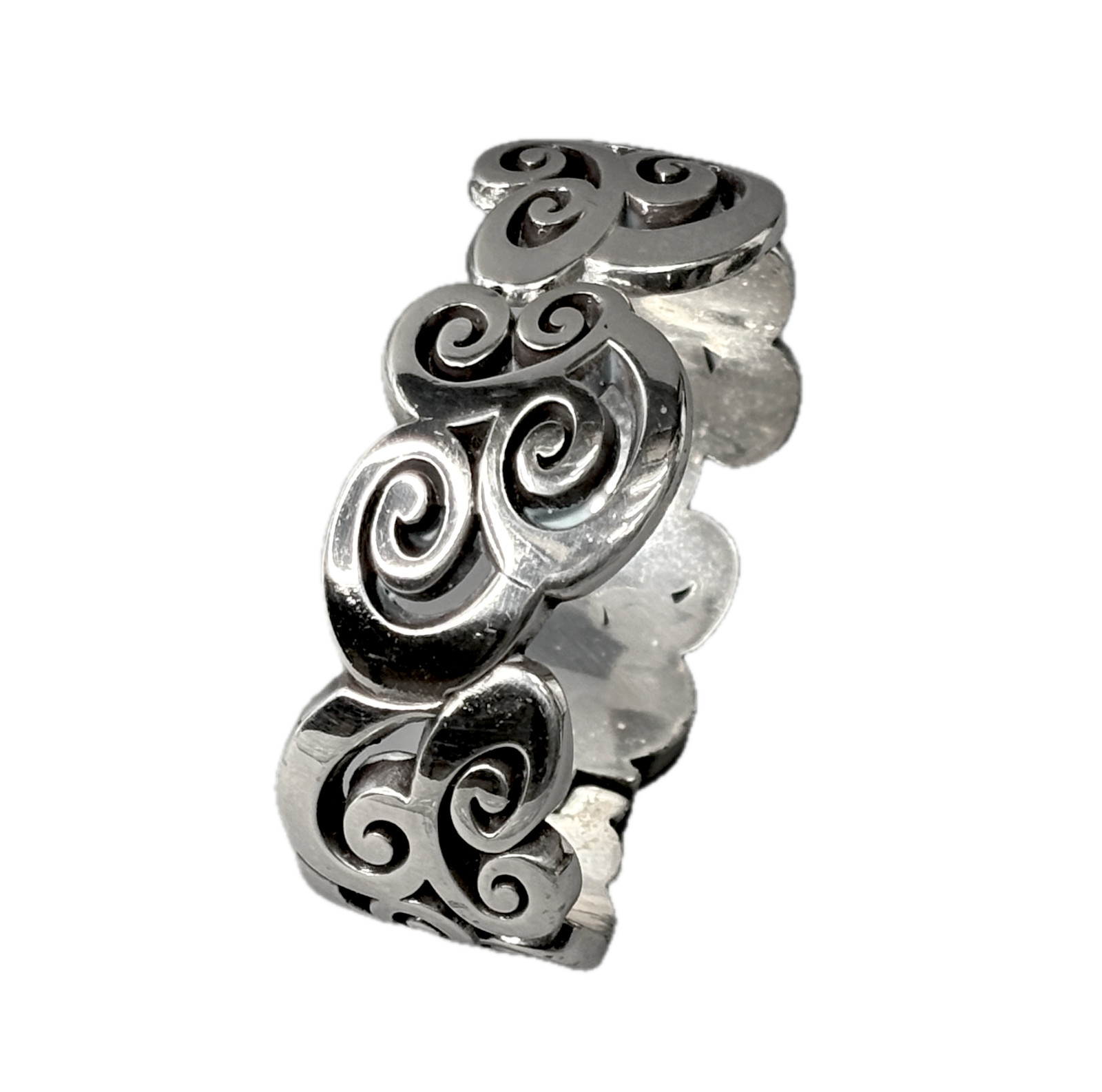 BRIGHTON Silver Tone SWIRL Hinge Cuff Bangle Bracelet 7in - Heavy!