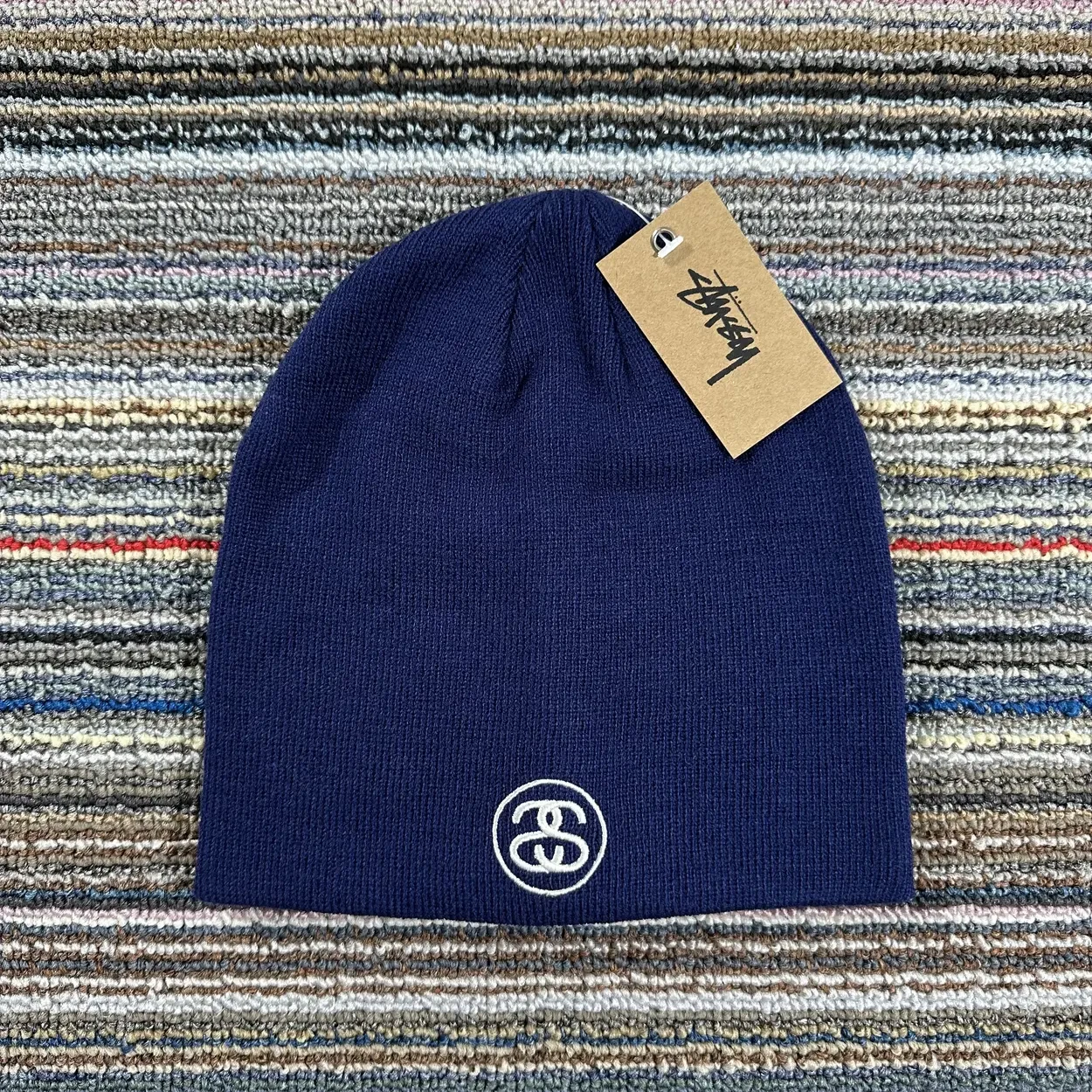 STUSSY SMALL SS LINK SKULL CAP BEANIE HAT - NAVY WINTER CAMPING OUTDOOR Y2K