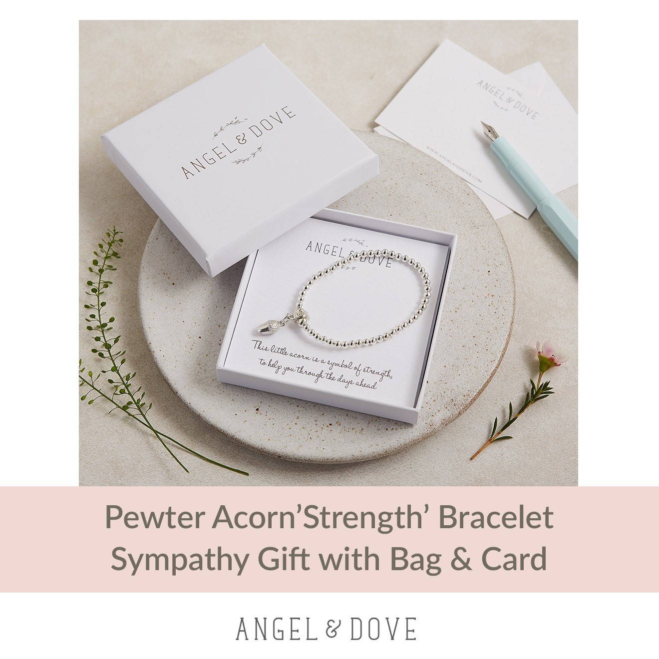 ANGEL & DOVE Pewter Acorn 'Strength' Bracelet Sympathy Gift with Bag & Card