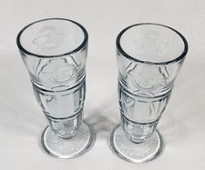 Vintage Set of 2 Steak n' Shake Footed Milkshake Glasses 8" Clear Embossed