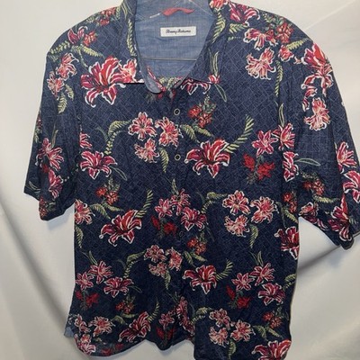Tommy Bahama Shirt Mens XL Blue Aloha Camp Hawaiian Button Up Short Sleeve