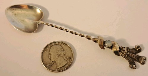 Antique 1894 PRINCE OF WALES Sterling Silver MOONSTONE Souvenir Spoon RARE - Picture 2 of 7