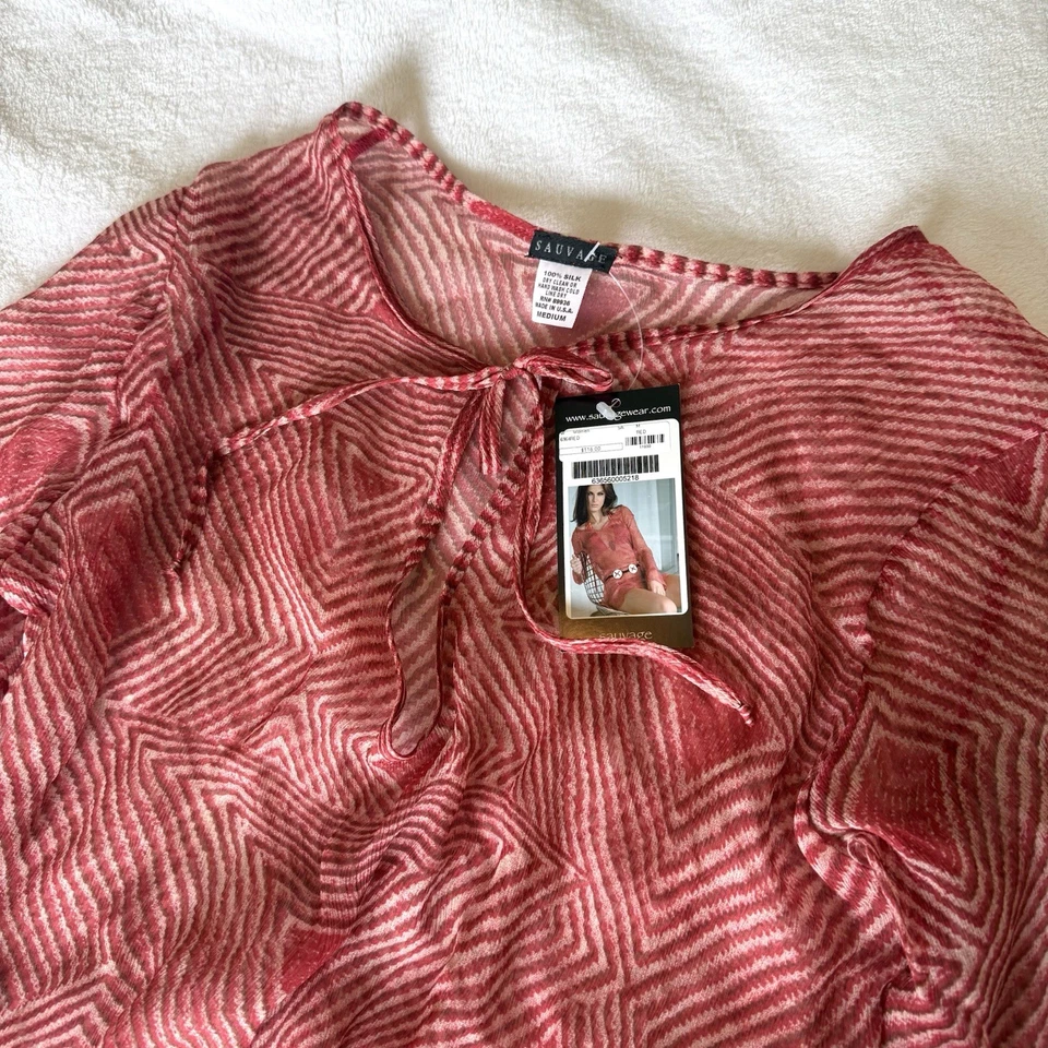 Traje de baño vintage Sauvage de seda a rayas rojas transparentes vestido de encubrimiento nuevo con etiquetas stock muerto M Foto 2 de 4