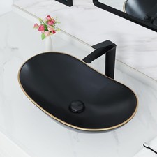 24.5" X 13.8" Black Oval Bathroom Vessel Sink with Pop Up Drain Above Counter