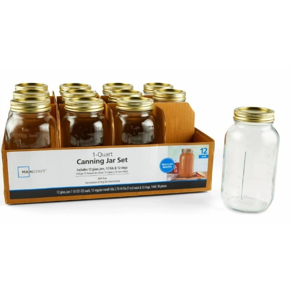 Large 32 oz Mason Jars 12pk, Regular Mouth Quart Canning Jars and