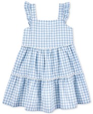 Carter's Toddler Girls Cotton Gingham Flutter-Sleeve Dress - Med Blue