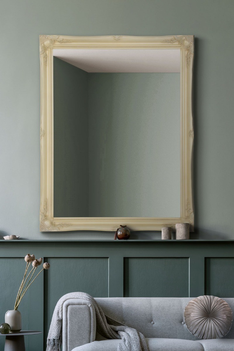Extra Large Cream Ivory Wood Wall Mirror Antique Vintage 3Ft10x3Ft 116cm x 91cm