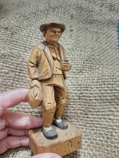 Lucerne Wood Carving Man with Pipe Figurine P Maeder Black Forest Anri Style