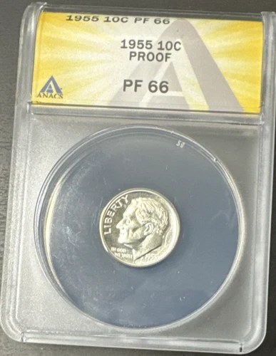 1955 Roosevelt Dime, 10c - Graded ANAC PF66