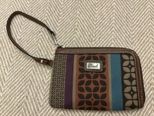 New Fossil Wristlet Multi Stripe Floral Zip Around Wallet Card Organizer Clutch