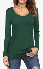 Amoretu womens Scoop Neck Long Sleeve Shirts fitted Tops Dark Green 2XL