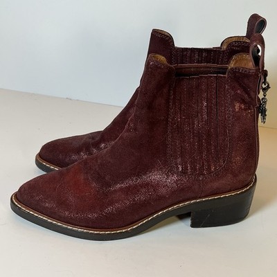Coach Bowery Chelsea Boot Maroon Metallic Suede Western Leather Women s Size 6