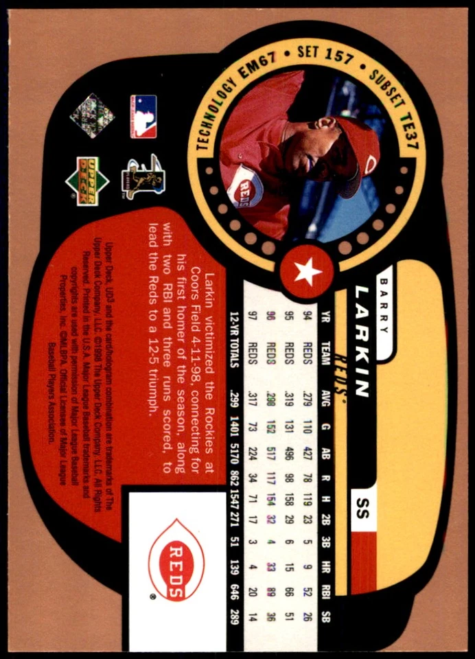 Barry Larkin 1998 Upper Deck UD3 #157 Reds MLB READ FREE SHIPPING AutographDen - Image 2 of 2