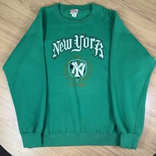 VTG 90s Nutmeg Mills New York Yankees Green Sweatshirt XL Made In USA Baseball