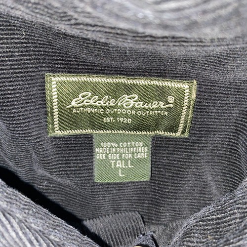 Eddie Bauer Corduroy Men’s Sz LTall Black Thick Button Down Classic Casual Work - Picture 7 of 7