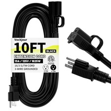 16/3 Black Indoor Outdoor Extension Cord 10 Ft Waterproof, 10FT,