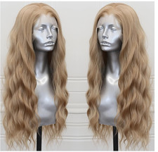 Parrucche lunghe naturali ricce senza colla pizzo davanti Gloden biondo pizzo sintetico