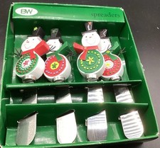 Vintage Christmas Snowman Cheese Knife Spreaders Stainless Steel Set of 4 NIB