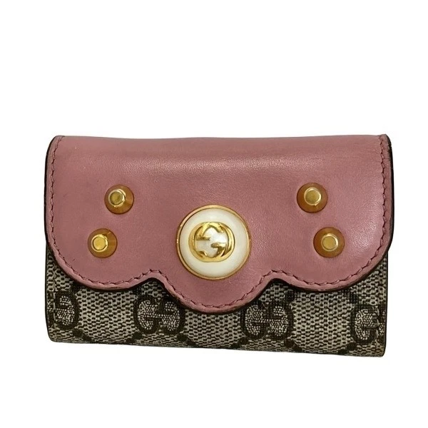 Authentique étui à clés Gucci couleur rose G suprême cuir pivoine 6 mode formelle