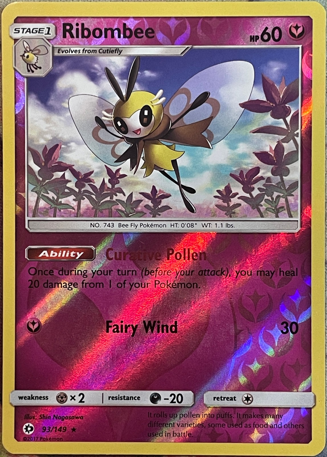 Ribombee Reverse Holo Rare - 93/149 - Sun & Moon Base Pokemon 2017
