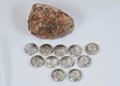 11 Sterling Button Covers NAVAJO Deeply Engraved and Etched Native American