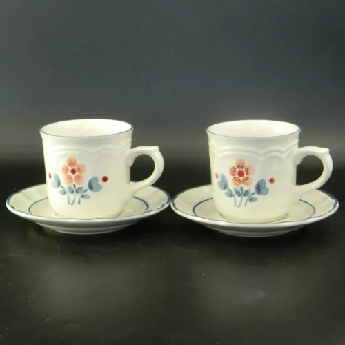 2 Cumberland Brambleberry Cups and Saucers Stoneware Japan 6" x 4-1/4"