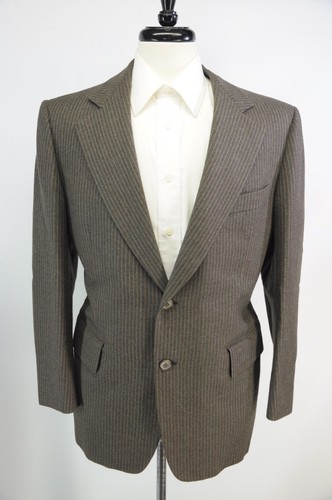 Hickey Freeman Chocolate Brown Pinstripe Wool Flannel 2 Btn Flat Front Suit 40R - Picture 2 of 12