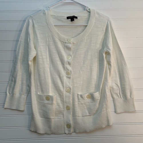Banana Republic Women's M Ivory Lightweight Button Up Sweater 3/4 Sleeve