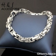 7"-11"MEN Stainless Steel 6.5mm Silver Byzantine Box Link Chain Bracelet AT