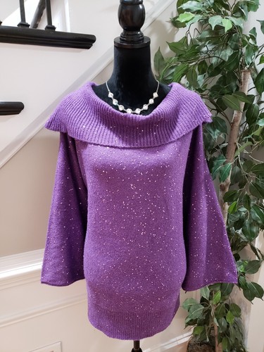 Cato Women's Purple Acrylic Casual Cowl Neck Long Sleeve Sweater Size 22/24W