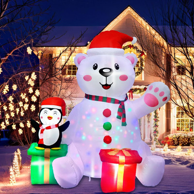 6 Ft Christmas Inflatables Outdoor Decorations, LED Light up Polar Bear and Peng